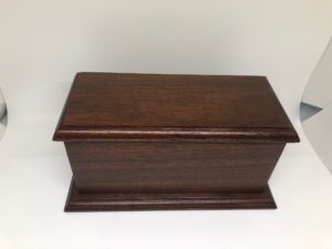 Solid Walnut- made in Virginia———-urn can hold up to 50 pound pet. $ 75.00